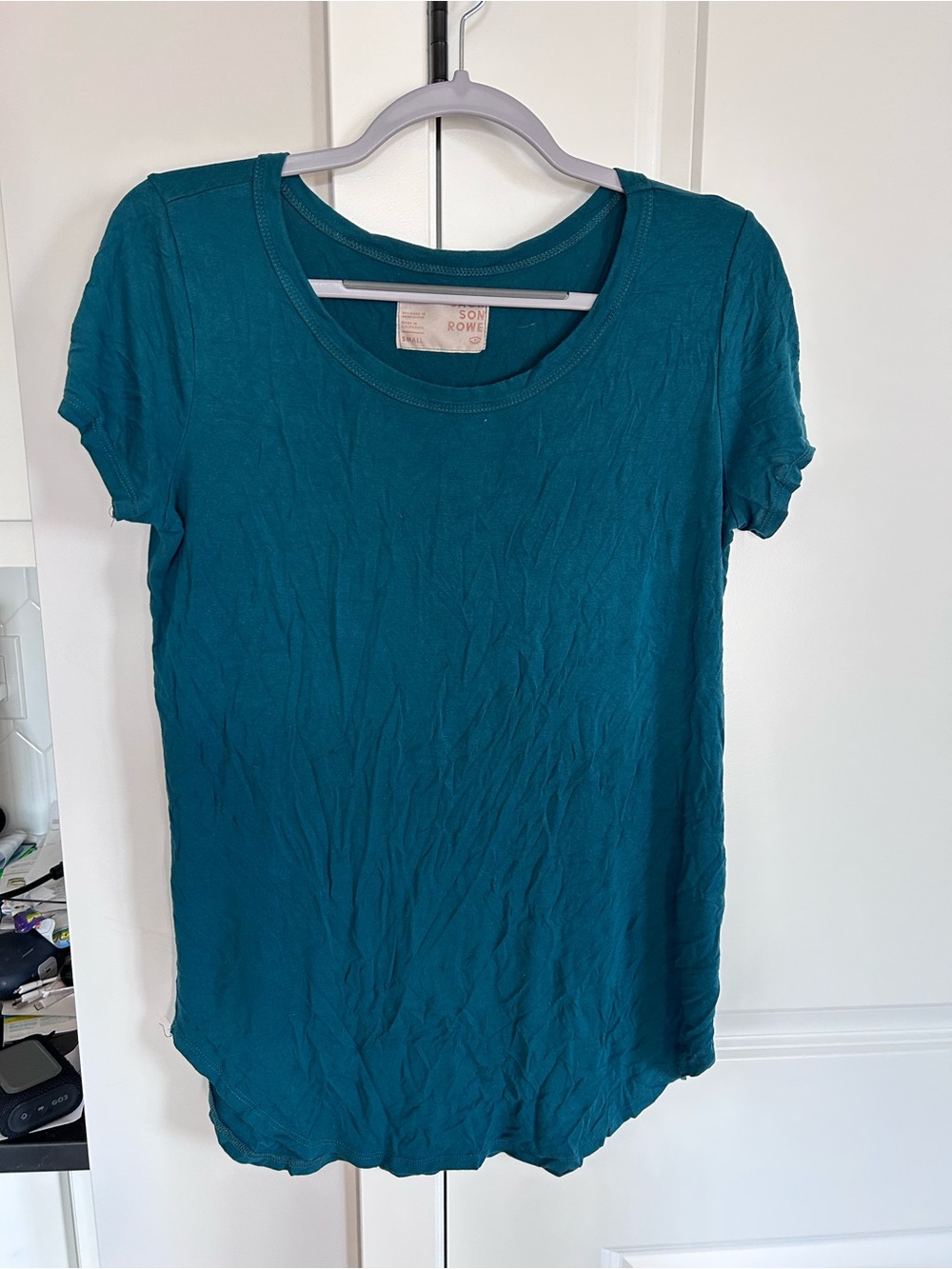 Jackson Rowe Teal Scoop Neck Tunic Tee Curved Hem Short Sleeve Soft Canada Made